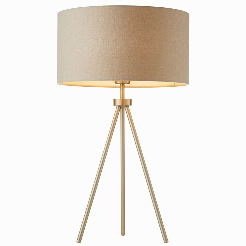 Modern Tripod Table Lamp Nickel & Shade Slim Metal Leg Bedside Desk Light