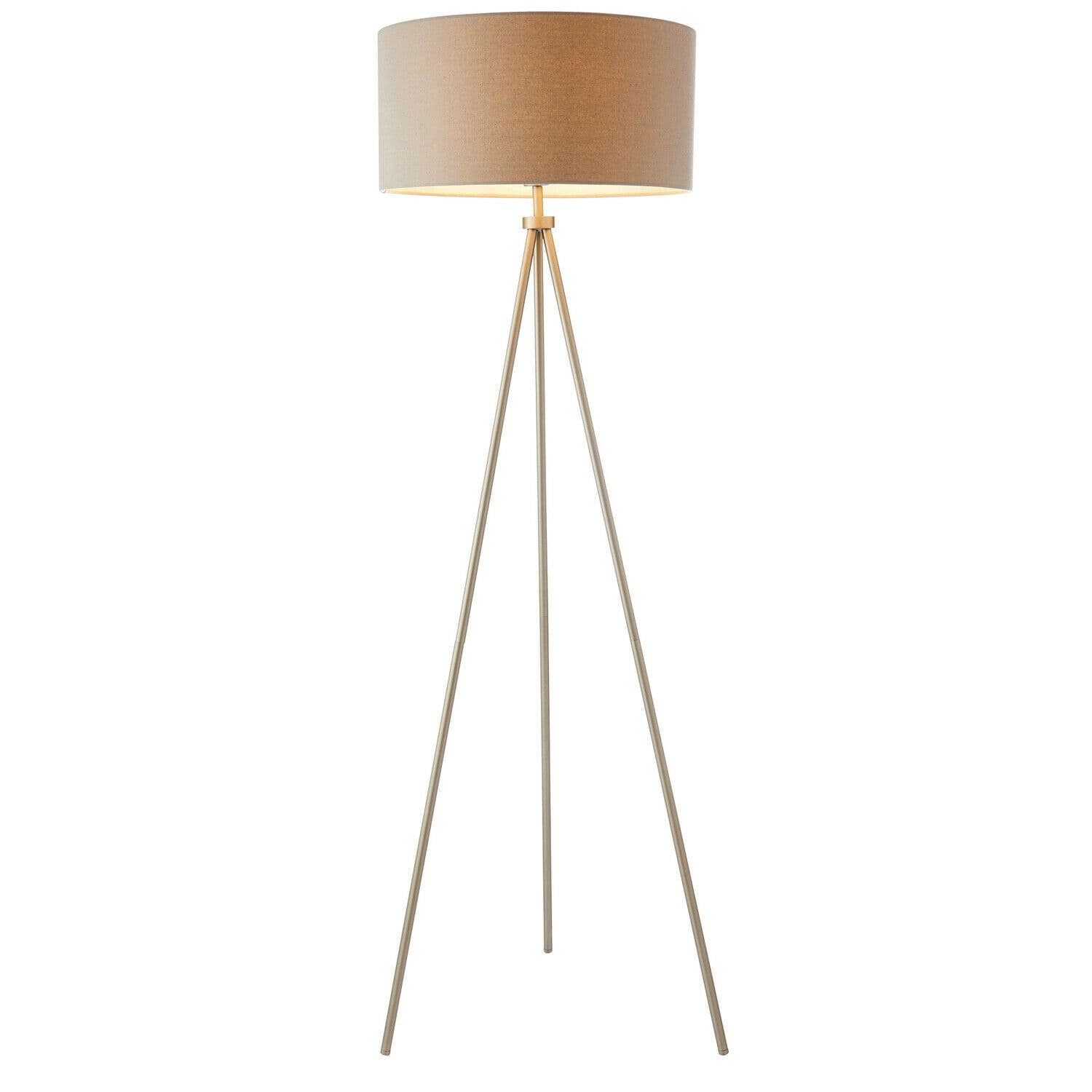 Sleek Tripod Floor Lamp Matt Nickel E27 Free Standing Lounge Light & Shade
