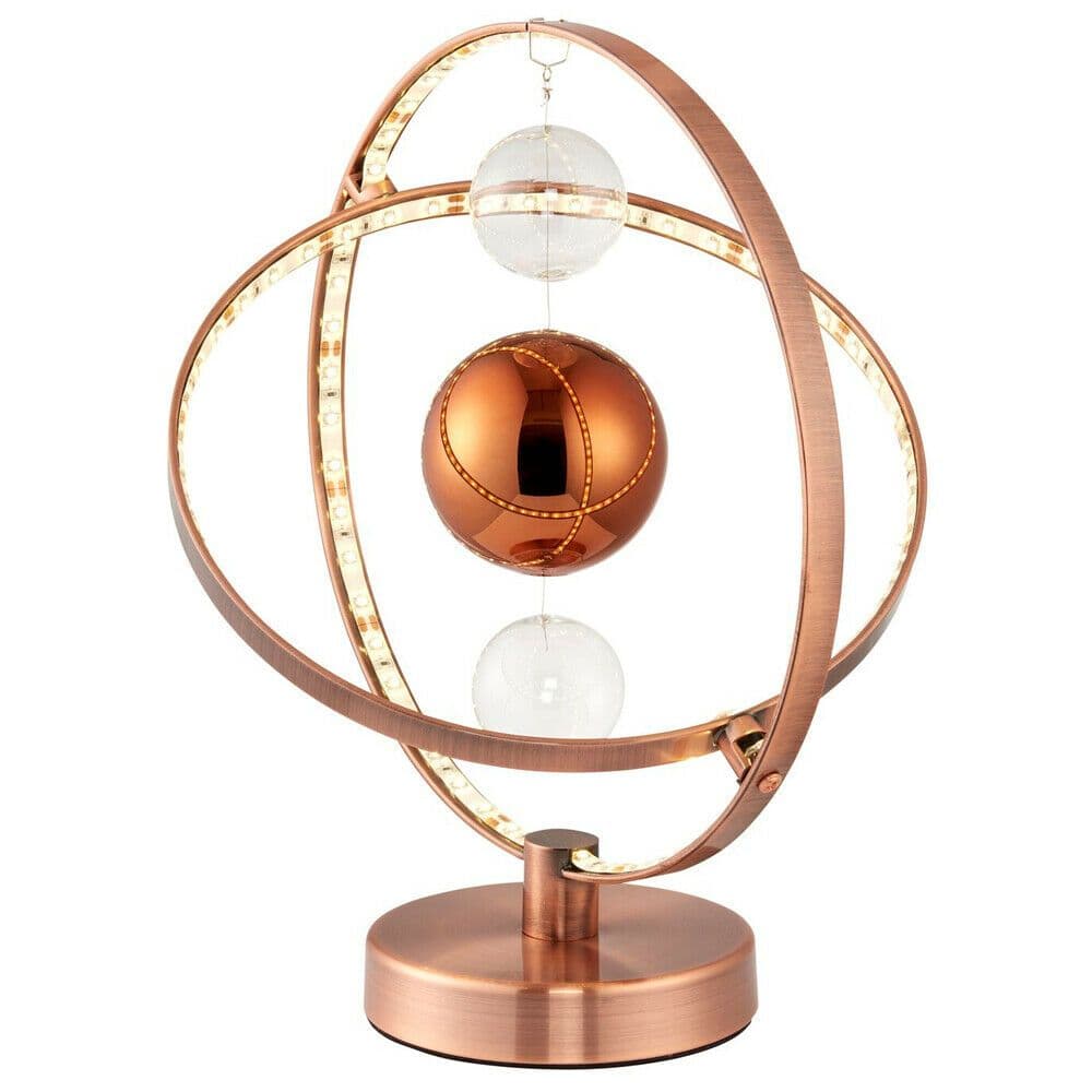 7.7W LED Table Lamp Warm Unique Copper Glass Ball Bedside Hoop Ring Light