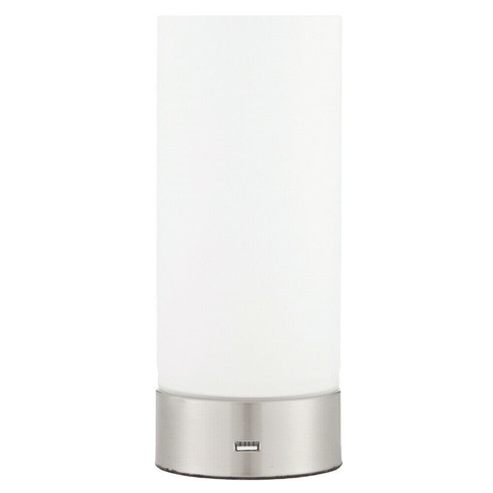 Touch Dimmable Table Lamp Nickel & Frosted Glass Shade Modern Light USB Charger