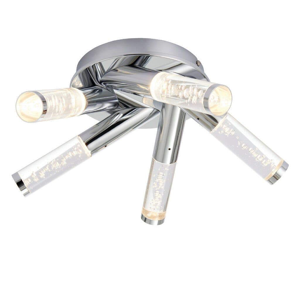Flush Bathroom Ceiling Light IP44 Modern Chrome 5 Lamp Bulb Arm Pendant