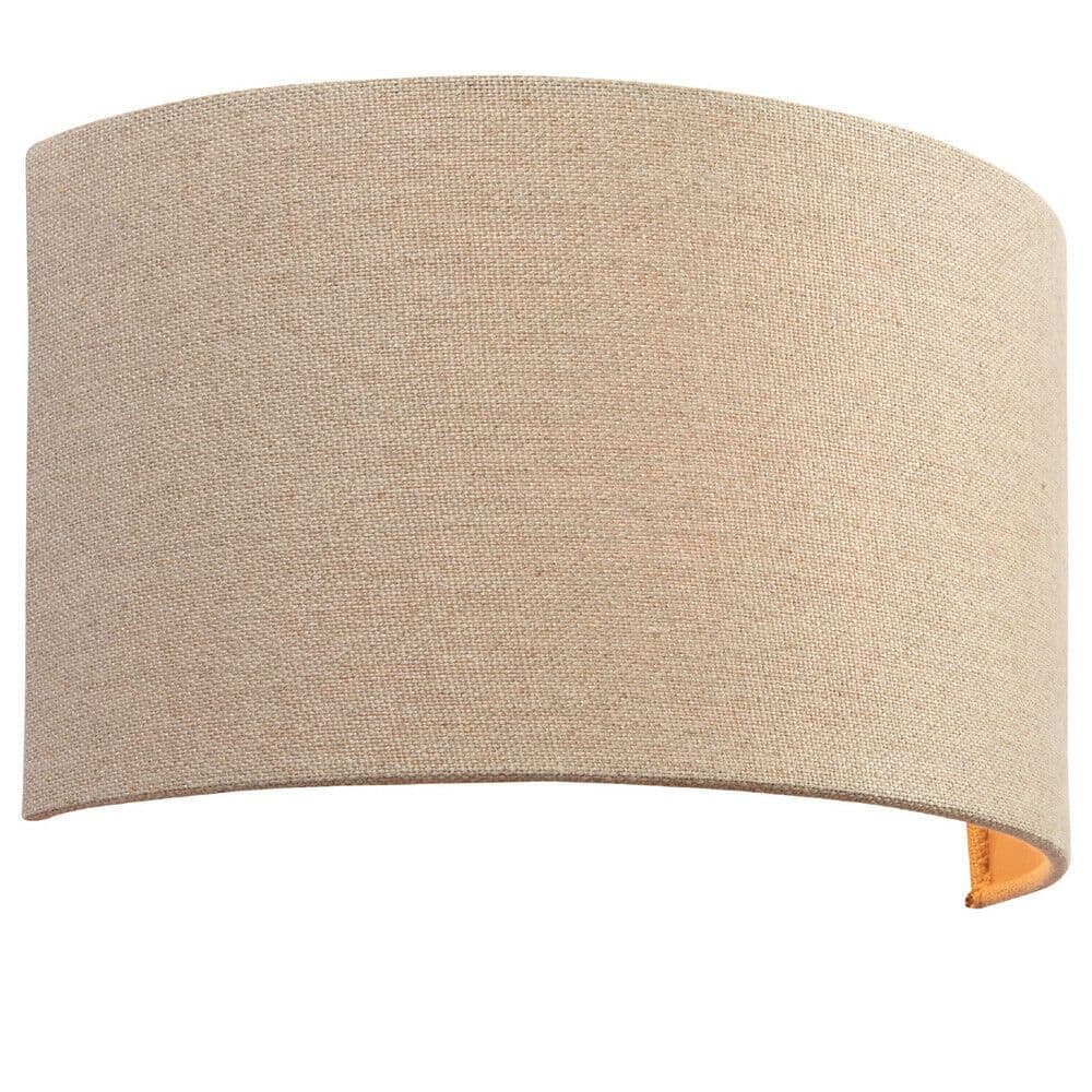 Fabric LED Wall Light Natural Neutral Semi Circle Linen Shade Sleek Lamp Fitting