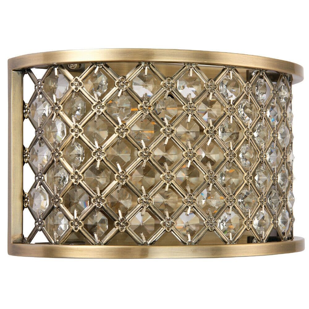 Crystal Cage Wall Light Brass & Glass Shade Modern Twin Bulb Lounge Lamp Fitting