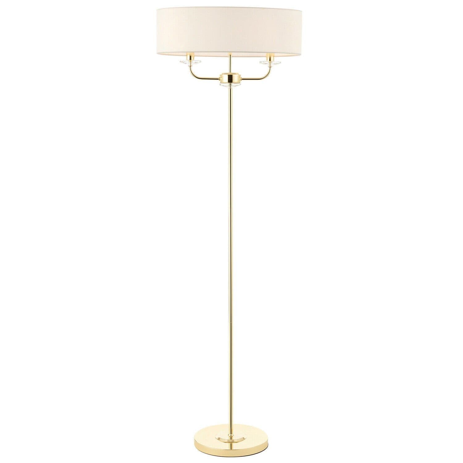 1.5m Twin Floor Lamp Brass & Shade 2 Bulb Standing Living Room Light Base