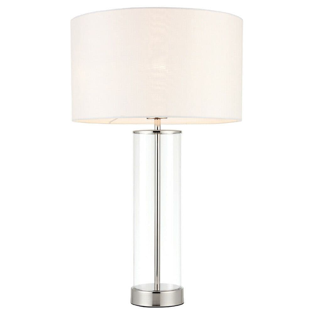 Touch Dimmable Table Lamp Nickel Glass Shade Modern Bedside Feature Light
