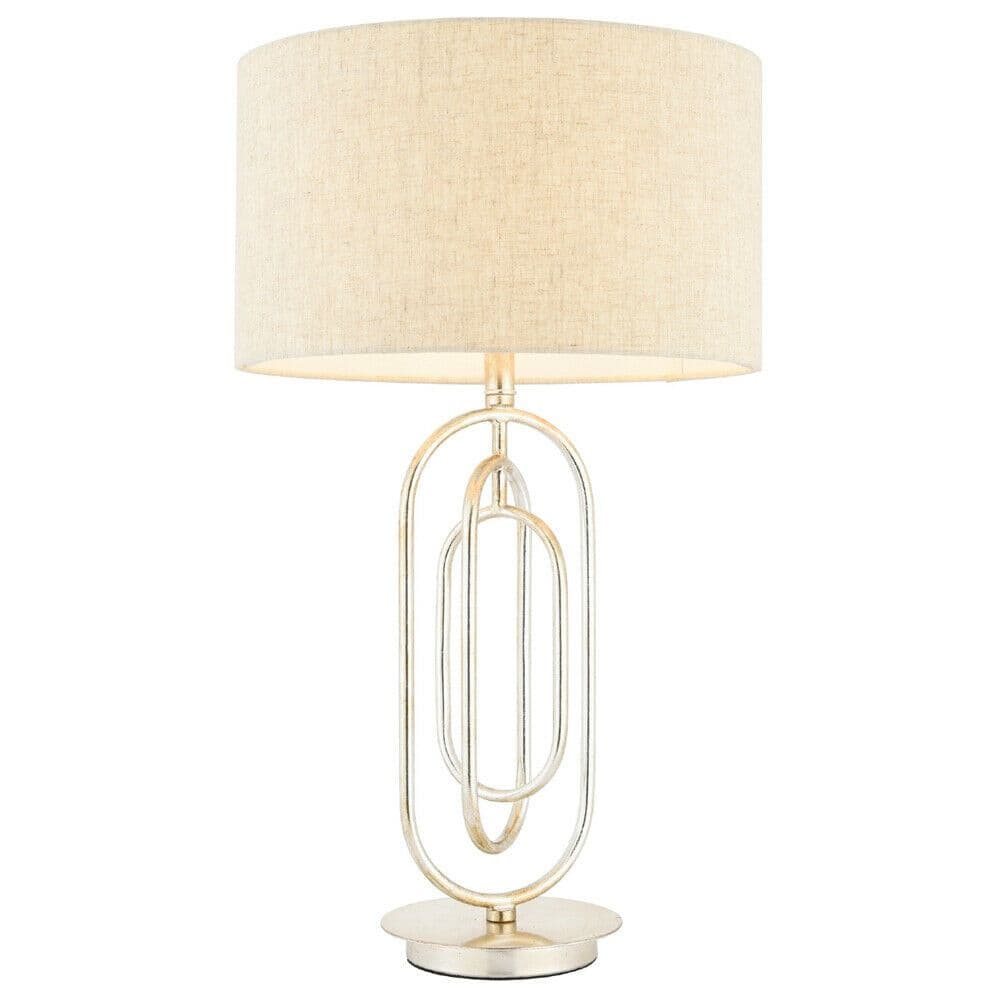 Unique Metal Table Lamp Antique Linen Shade Modern Bedside Feature Light