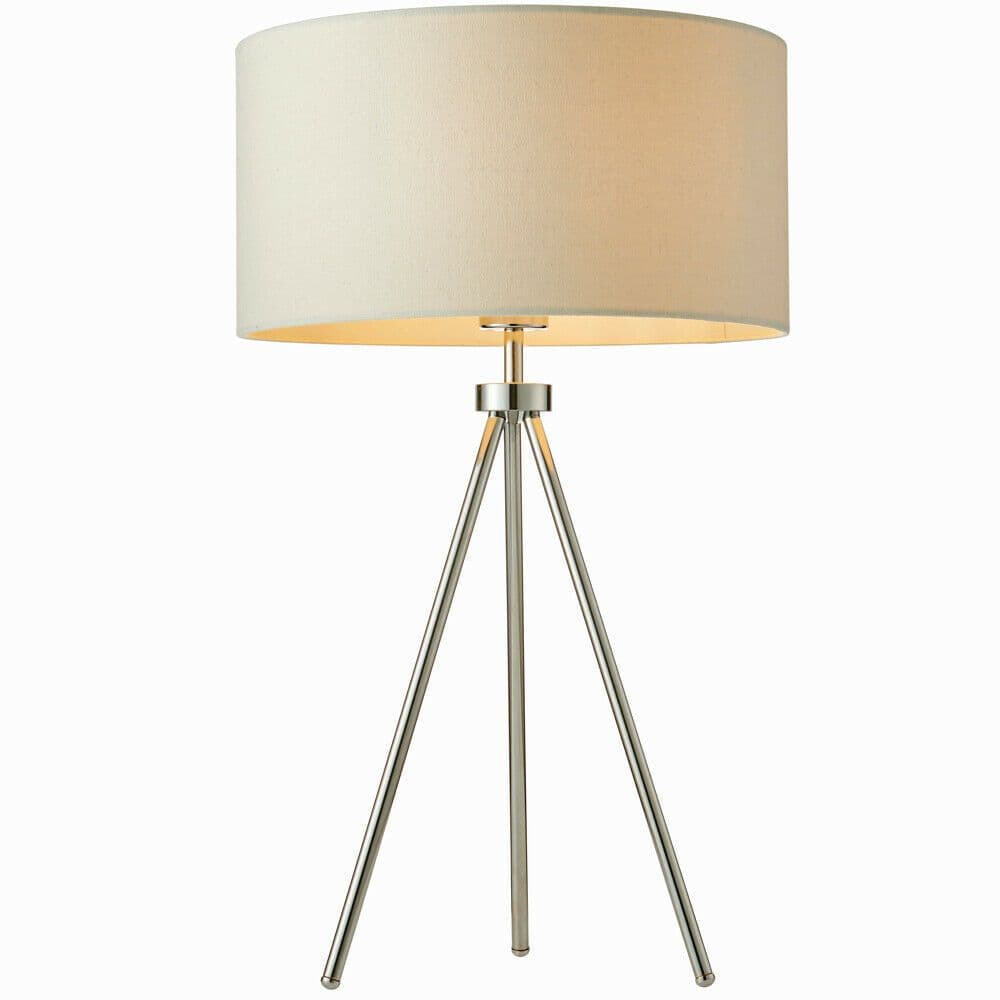 Modern Tripod Table Lamp Chrome & Shade Slim Metal Leg Bedside Desk Light