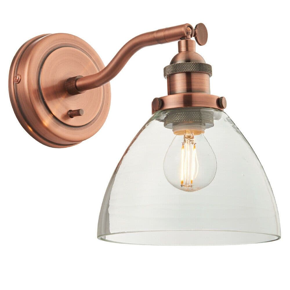 Dimmable LED Wall Light Aged & Glass Shade Adjustable Industrial Fitting