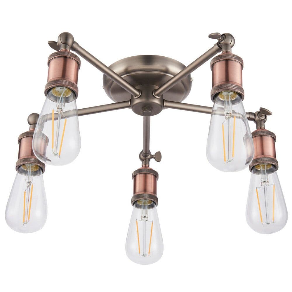 Semi Flush Ceiling Light Aged 5 Lamp Adjustable Vintage Hanging Pendant