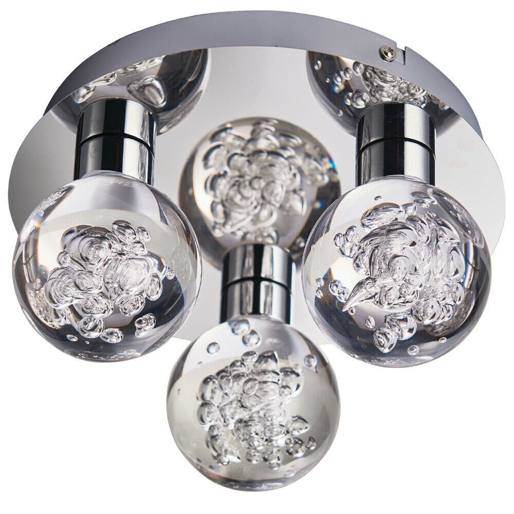 Flush Bathroom Ceiling Light IP44 Warm LED Ball Modern Chrome Round Lamp