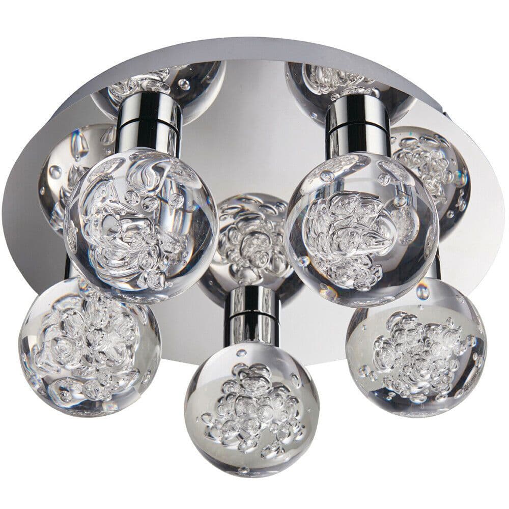 Flush Bathroom Ceiling Light IP44 Warm LED Ball 5 Lamp Modern Chrome Round