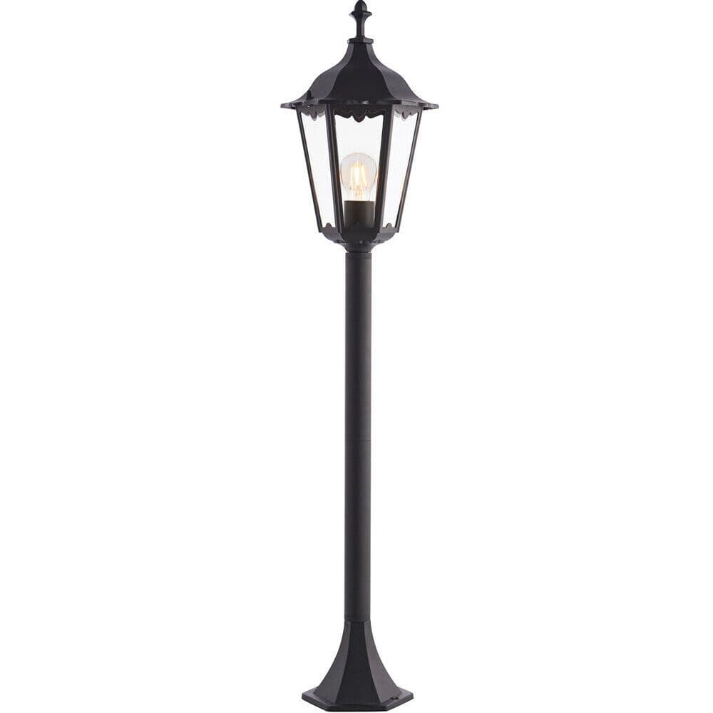 Outdoor Lamp Post Lantern Bollard Light Matt Black & Glass 1m Tall Garden LED