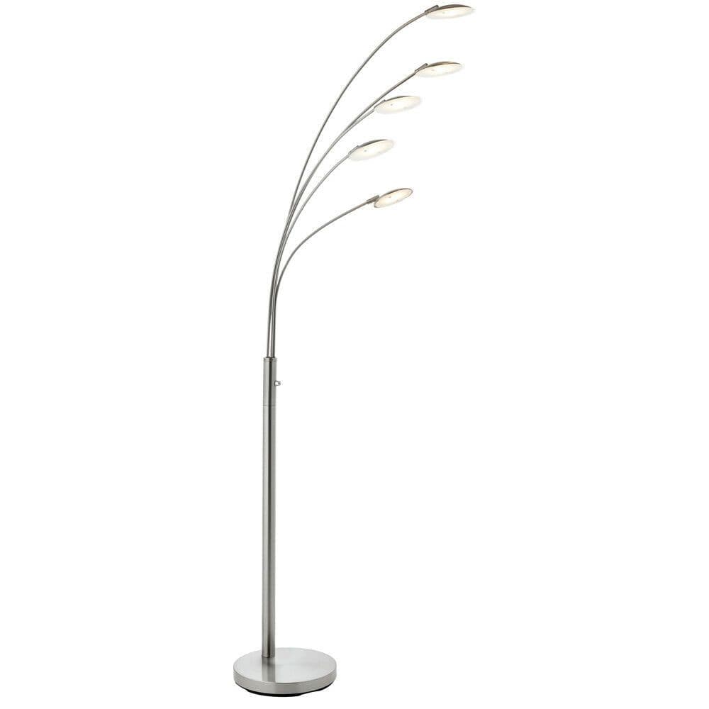 5 Light Floor Lamp Satin Nickel 1.8m Tall Standing Curved Arm Living Room