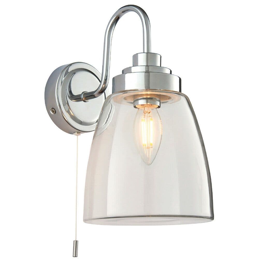 IP44 Bathroom Wall Light Chrome & Domed Glass Modern Curved Arm Oval Lamp