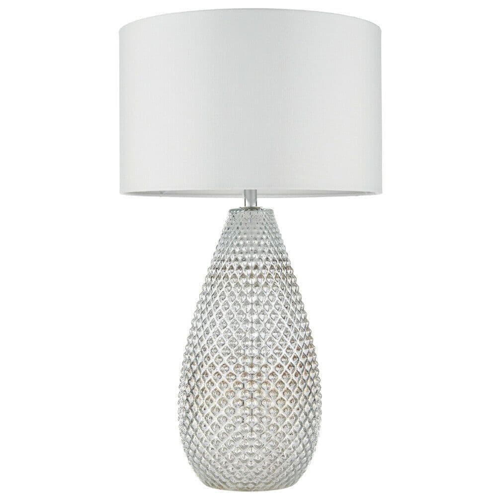 Modern Textured Table Lamp Chrome Glass Base & Shade Bedside Feature Light