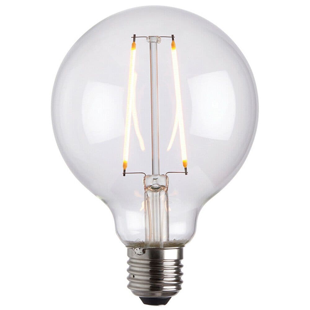 95mm GLOBE LED Filament Light Bulb CLEAR GLASS E27 Screw 2W Warm Lamp