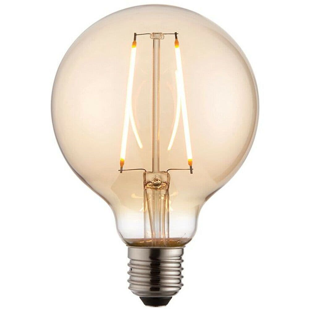 95mm GLOBE LED Filament Light Bulb AMBER GLASS E27 Screw 2W Warm White Lamp