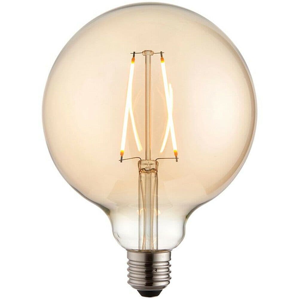 125mm GLOBE LED Filament Light Bulb AMBER GLASS E27 Screw 2W Warm Lamp