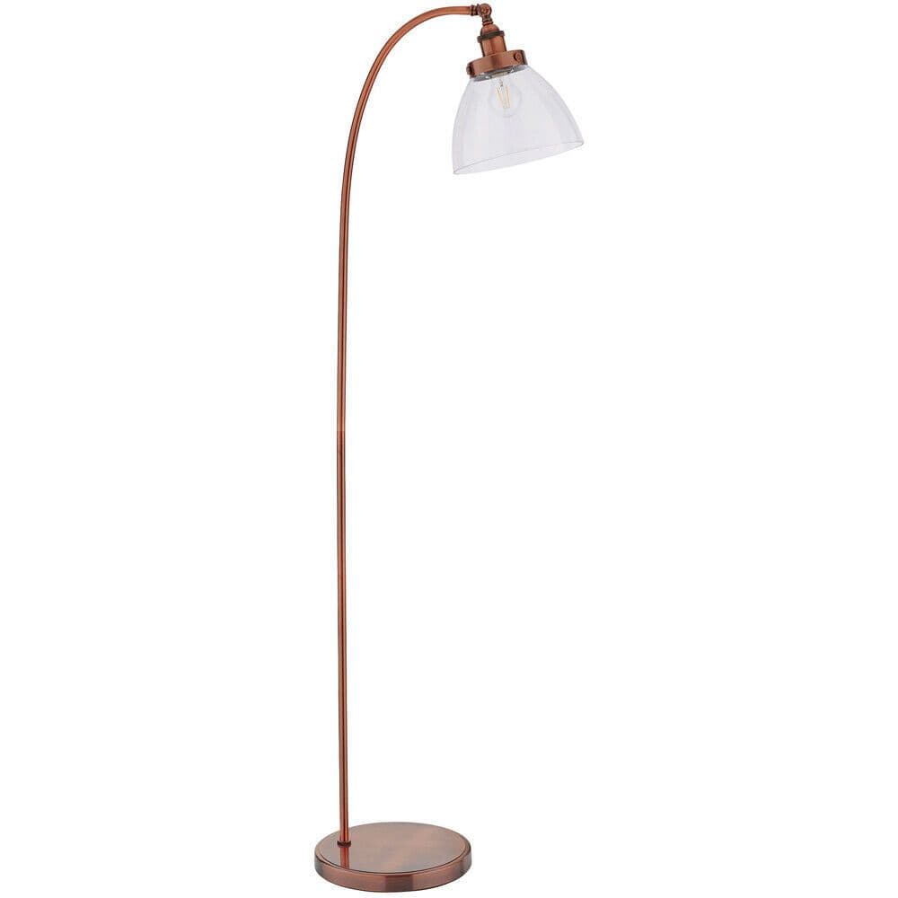 Curved Arm Floor Lamp Aged Tall Free Standing Metal Retro Reading Light