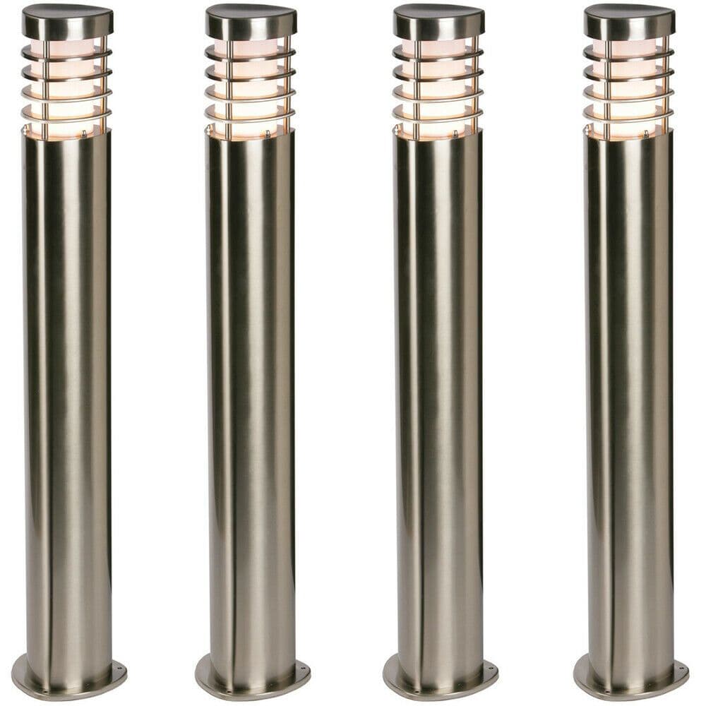 4 PACK Outdoor Garden Bollard Light Brushed Steel 9.2W Path LED Lamp Post IP44