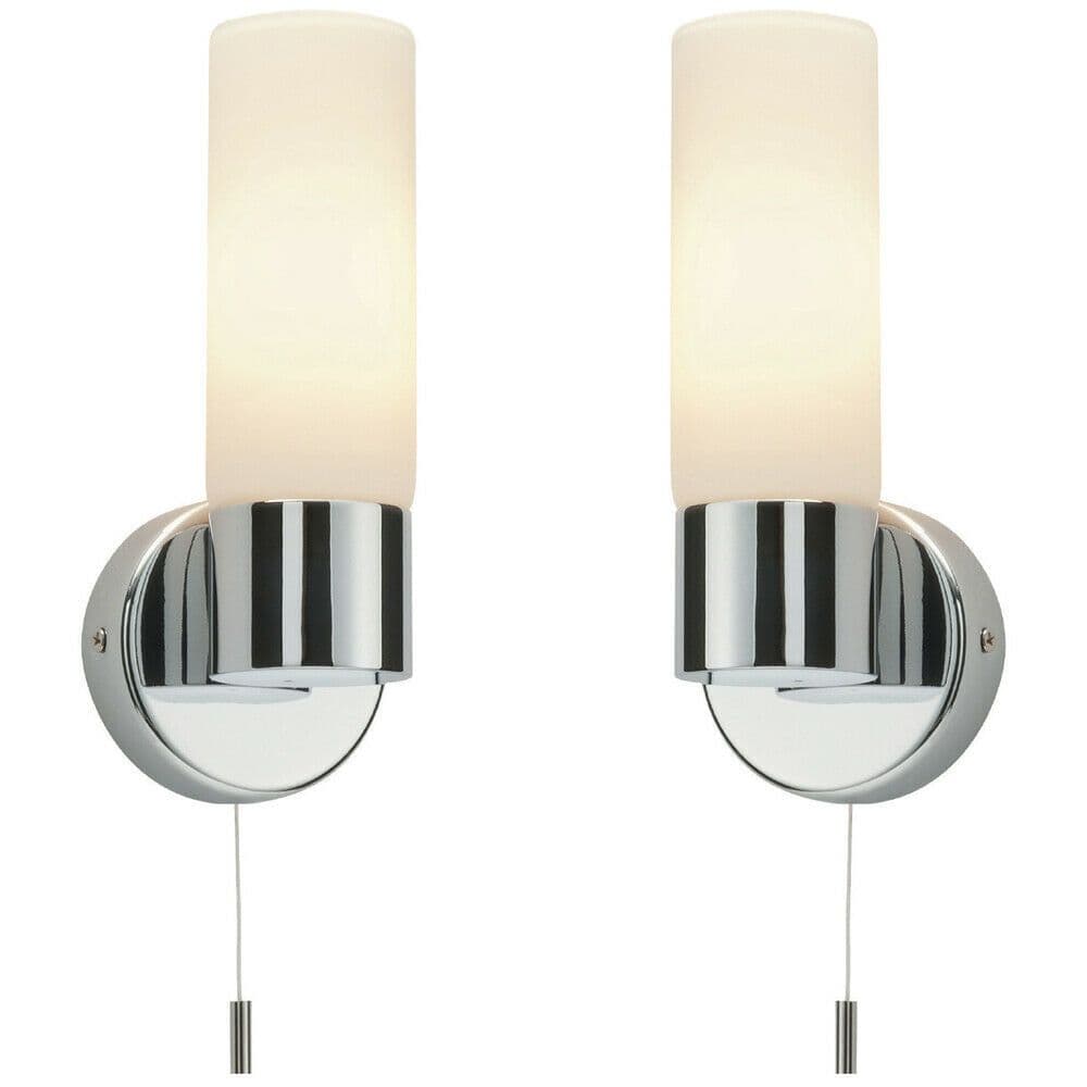 2 PACK IP44 Bathroom Wall Light Chrome & Frosted Glass Shade Modern Lamp Fitting