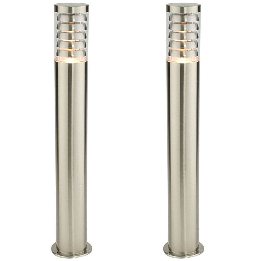 2 PACK Outdoor Garden Bollard Light 80cm Brushed Steel 9W Outside Lamp Post IP44