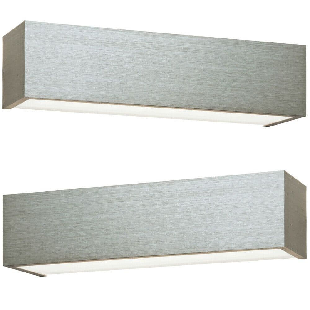 2 PACK LED Box Wall Light Warm Brushed Aluminium & Frosted Glass Lamp