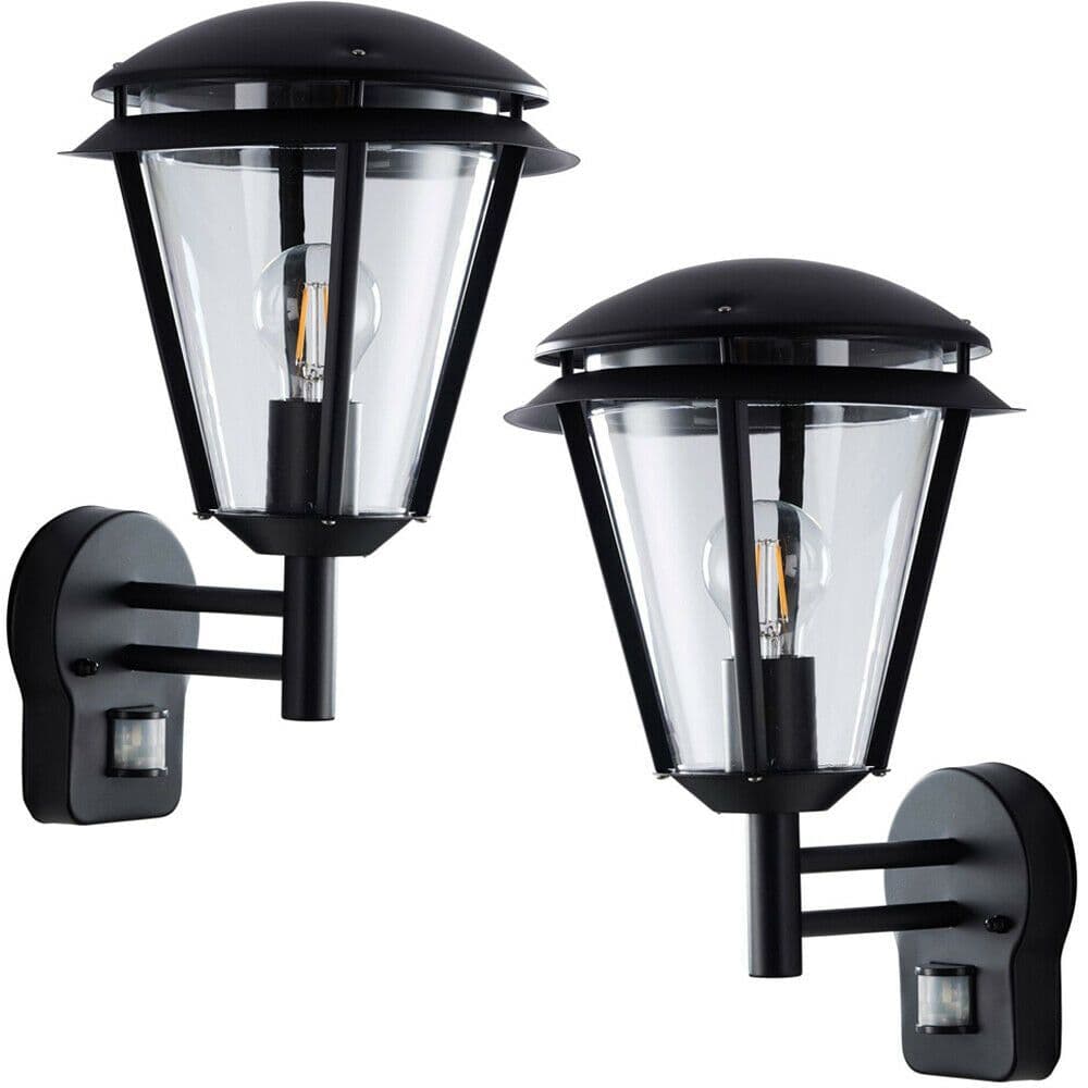 2 PACK IP44 Outdoor Wall Lamp Matt Steel Modern PIR Lantern Porch Curved