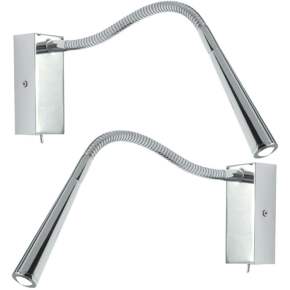 2 Pack Adjustable LED Wall Light Warm Chrome Flexible Bedside Lamp
