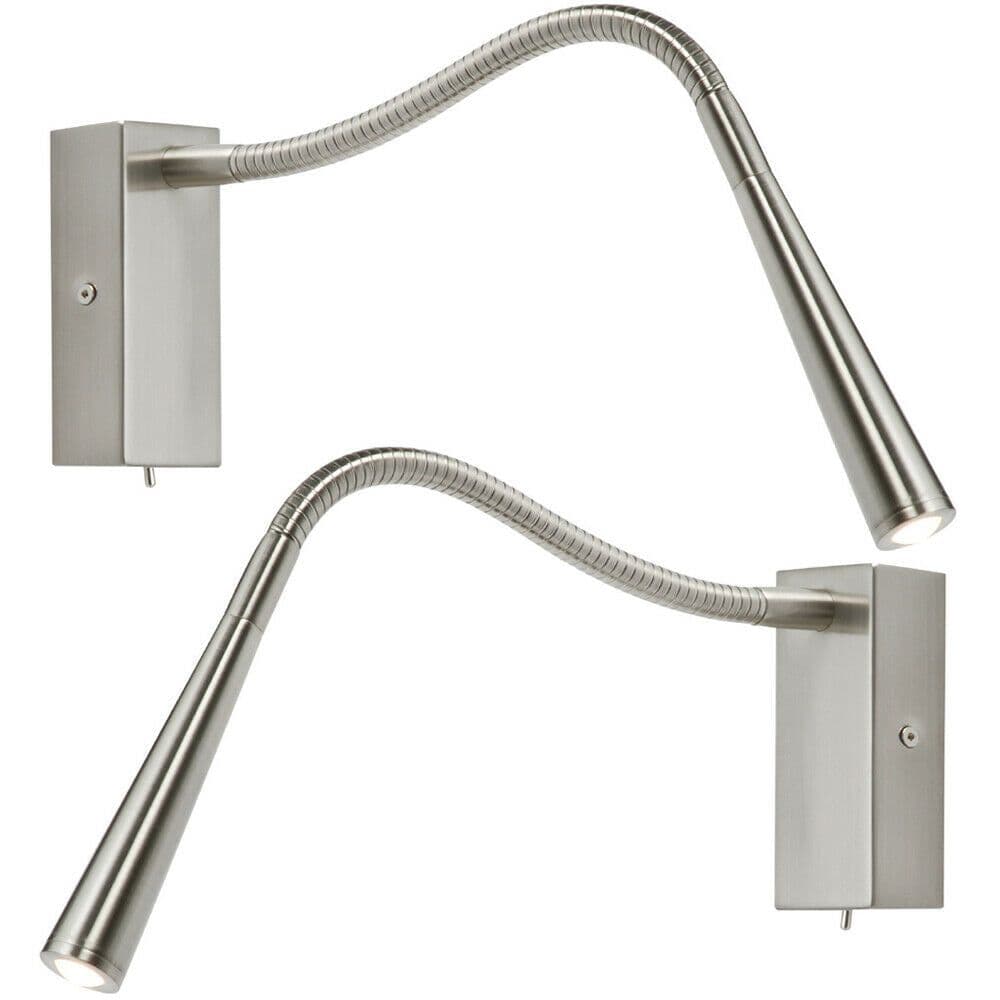 2 PACK Adjustable LED Wall Light Warm Chrome Flexible Bedside Task Lamp