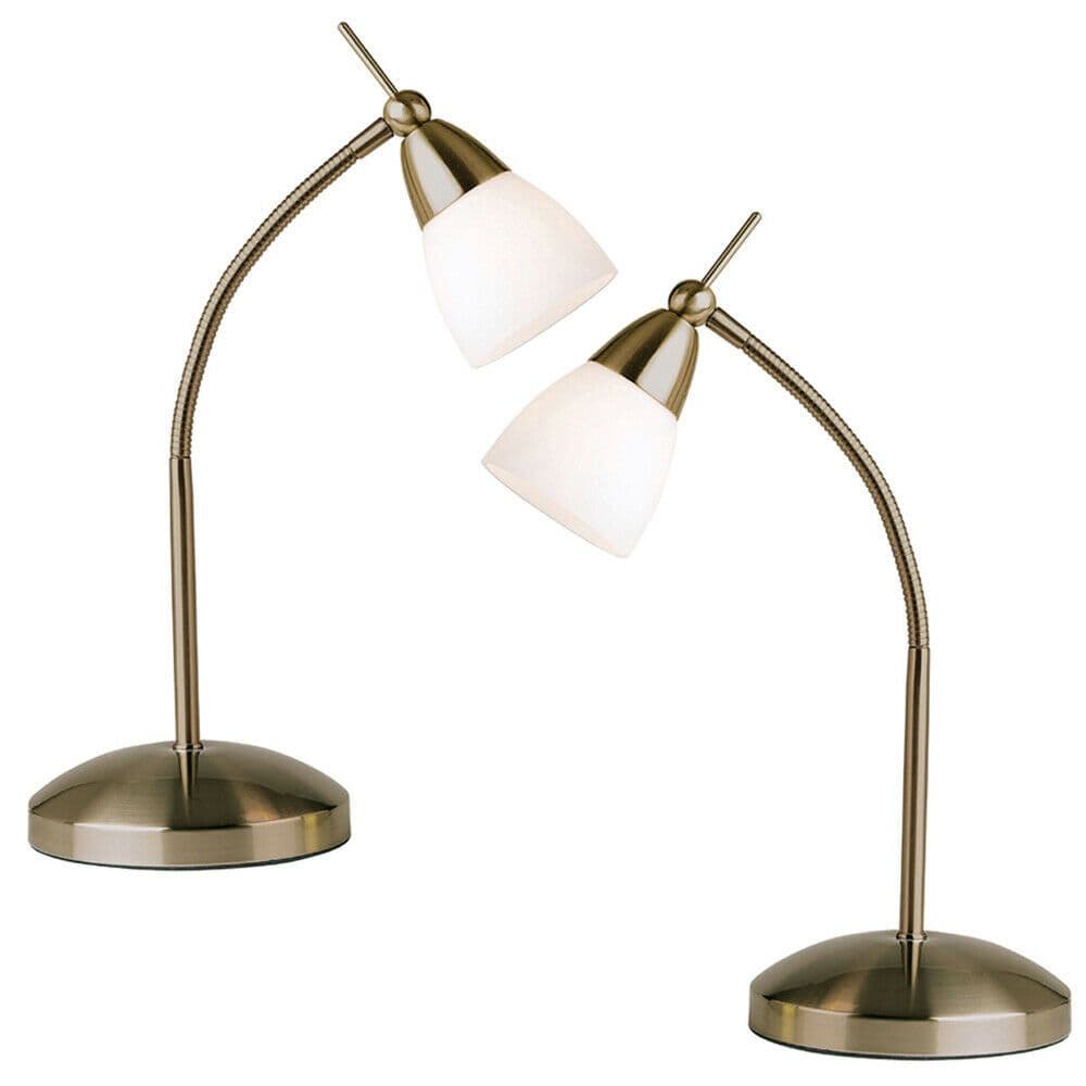 2 PACK Touch Dimmer Table Lamp Light Antique Brass & Glass Shade Reading Task