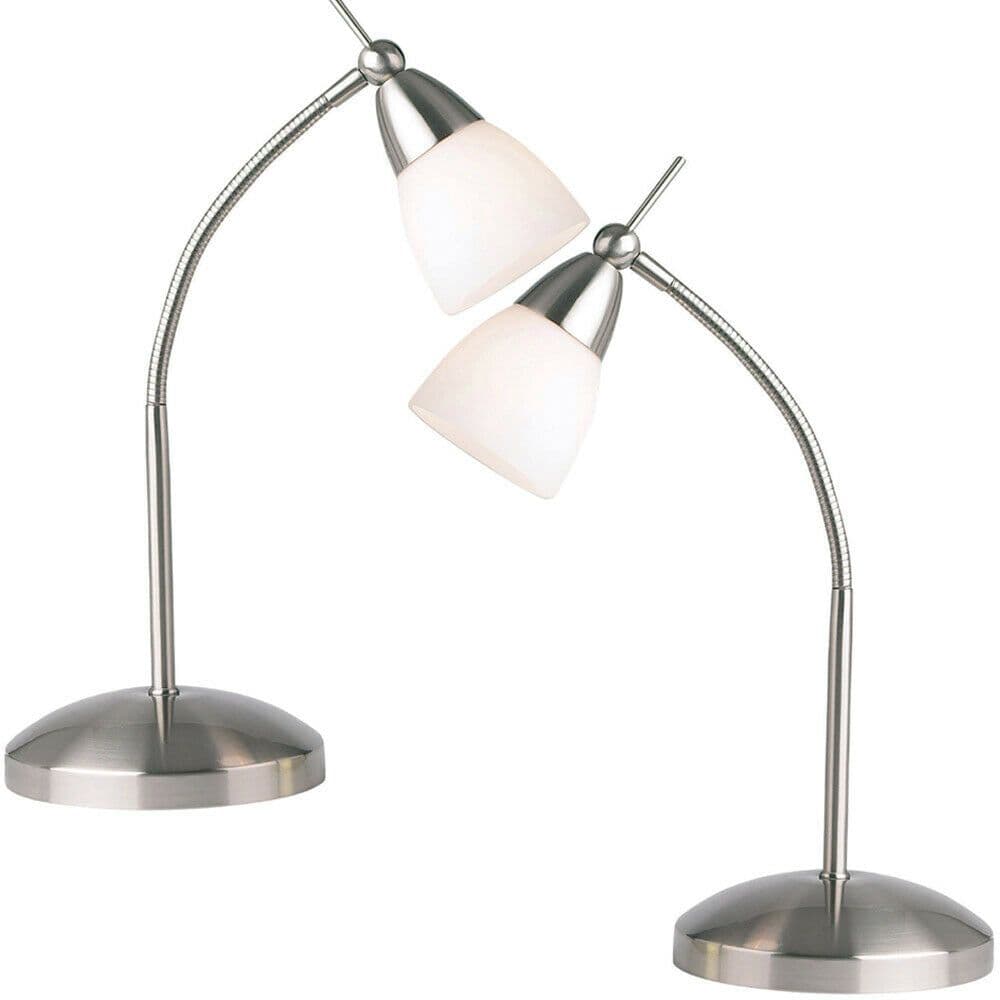 2 PACK Touch Dimmer Table Lamp Light Satin Chrome & Glass Shade Reading Task