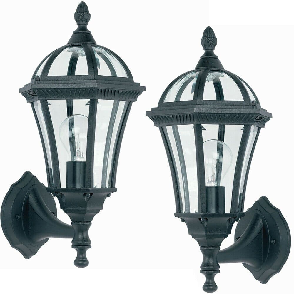 2 PACK IP44 Outdoor Wall Lamp Matt & Glass Traditional Lantern Porch Path