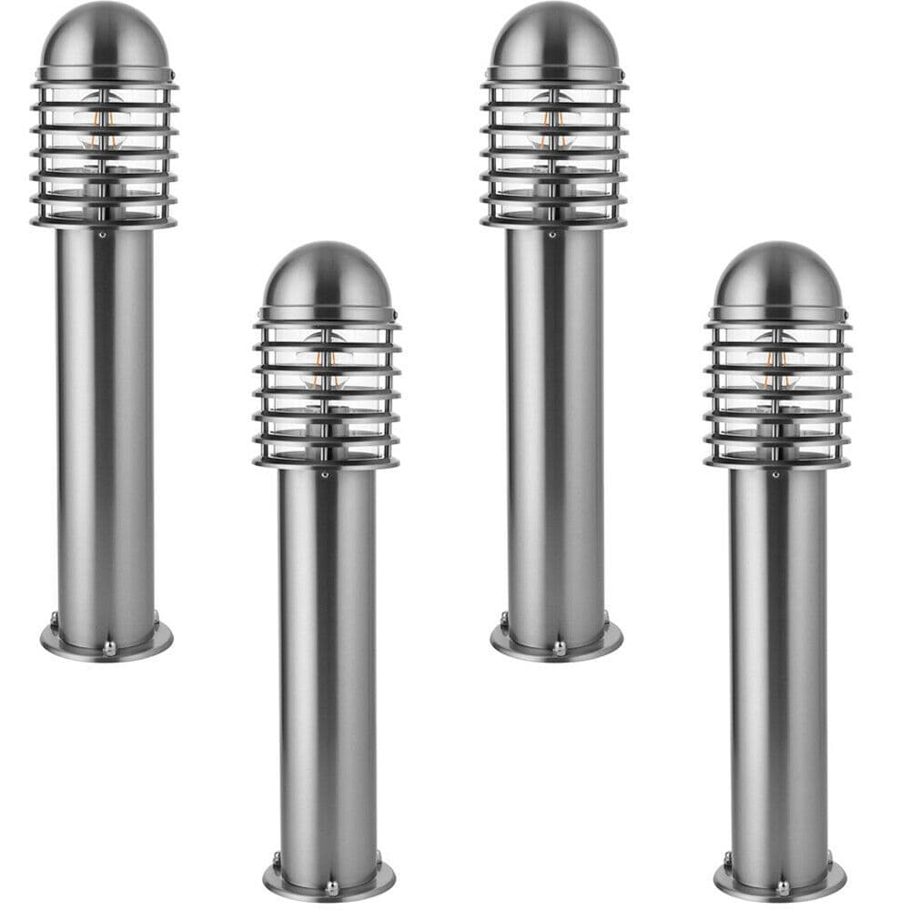 4 PACK Outdoor Post Bollard Light Polished Steel Vandal Proof External Pathway