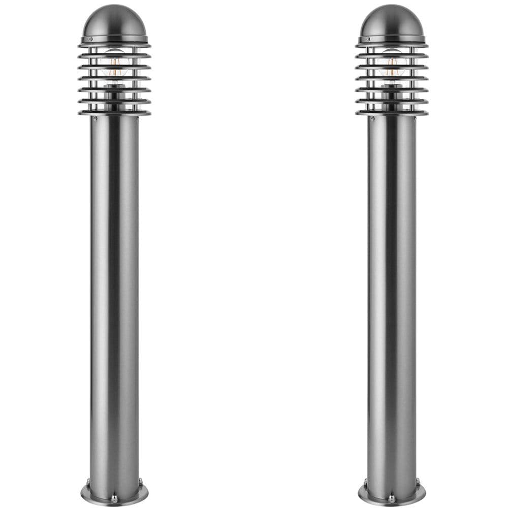 2 PACK 1m Outdoor Post Bollard Light Polished Steel Vandal Proof Pathway Lamp