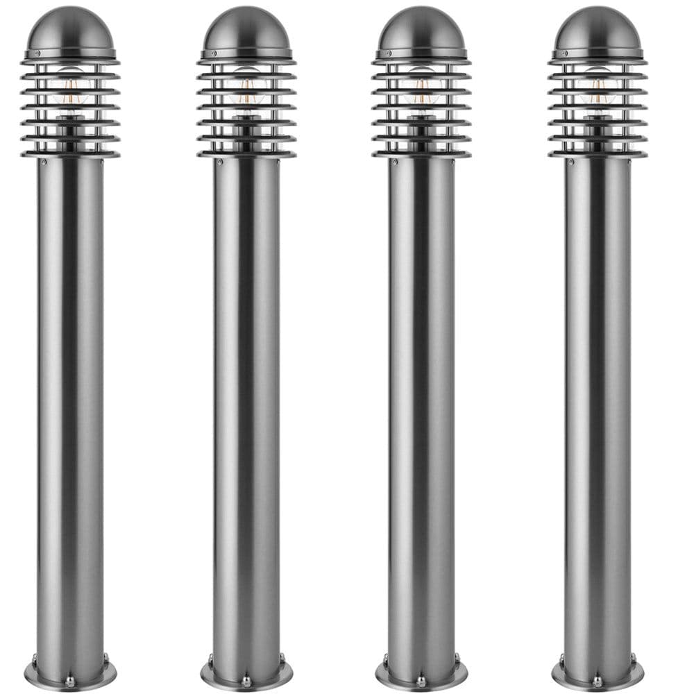 4 PACK 1m Outdoor Post Bollard Light Polished Steel Vandal Proof Pathway Lamp