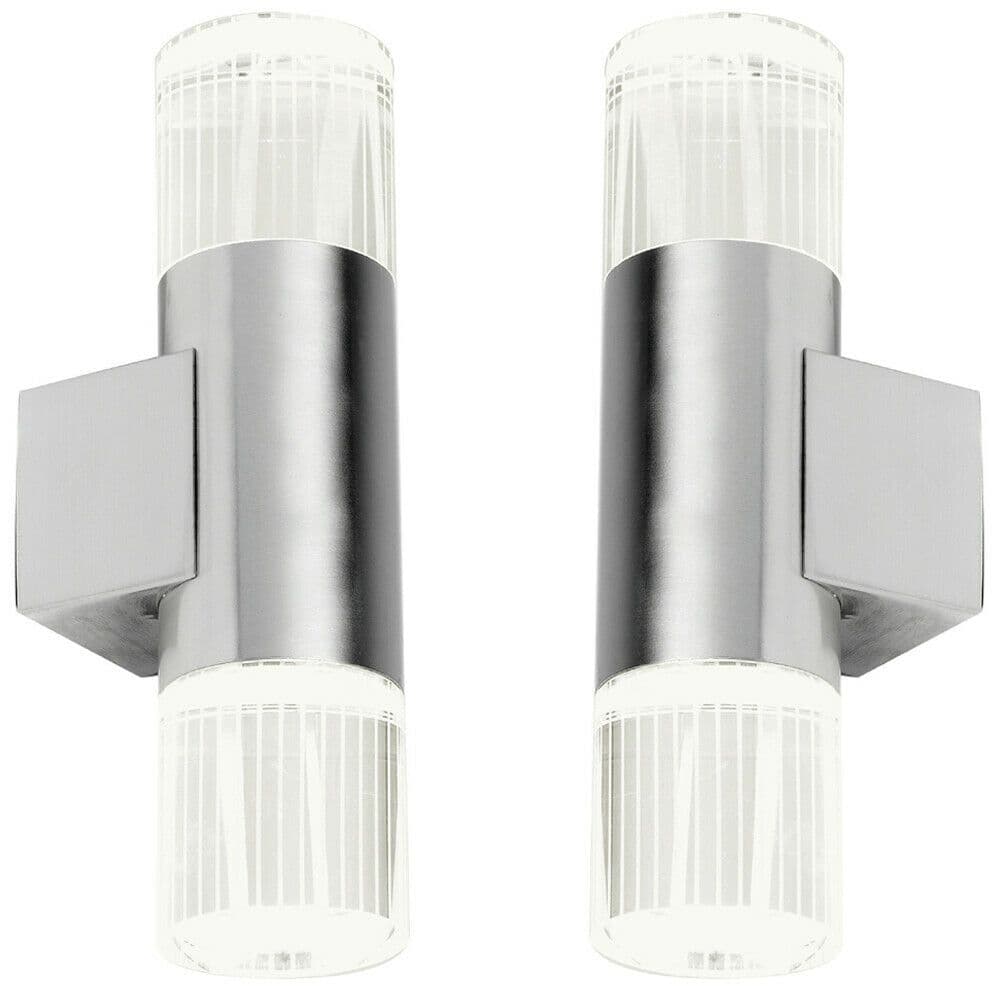 2 PACK IP44 Accent LED Light Steel Double Glass Up Down Wall Lamp Porch Garden