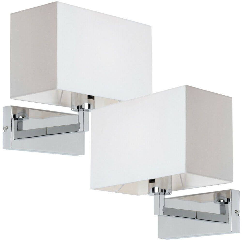 2 PACK Dimming LED Wall Light Chrome & Shade Sleek Rectangle Lamp Fitting