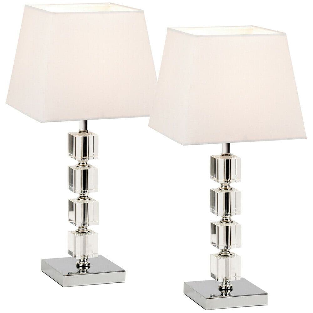 2 PACK Square Table Lamp Light Chrome Acrylic Cubes Shade Desk Sideboard
