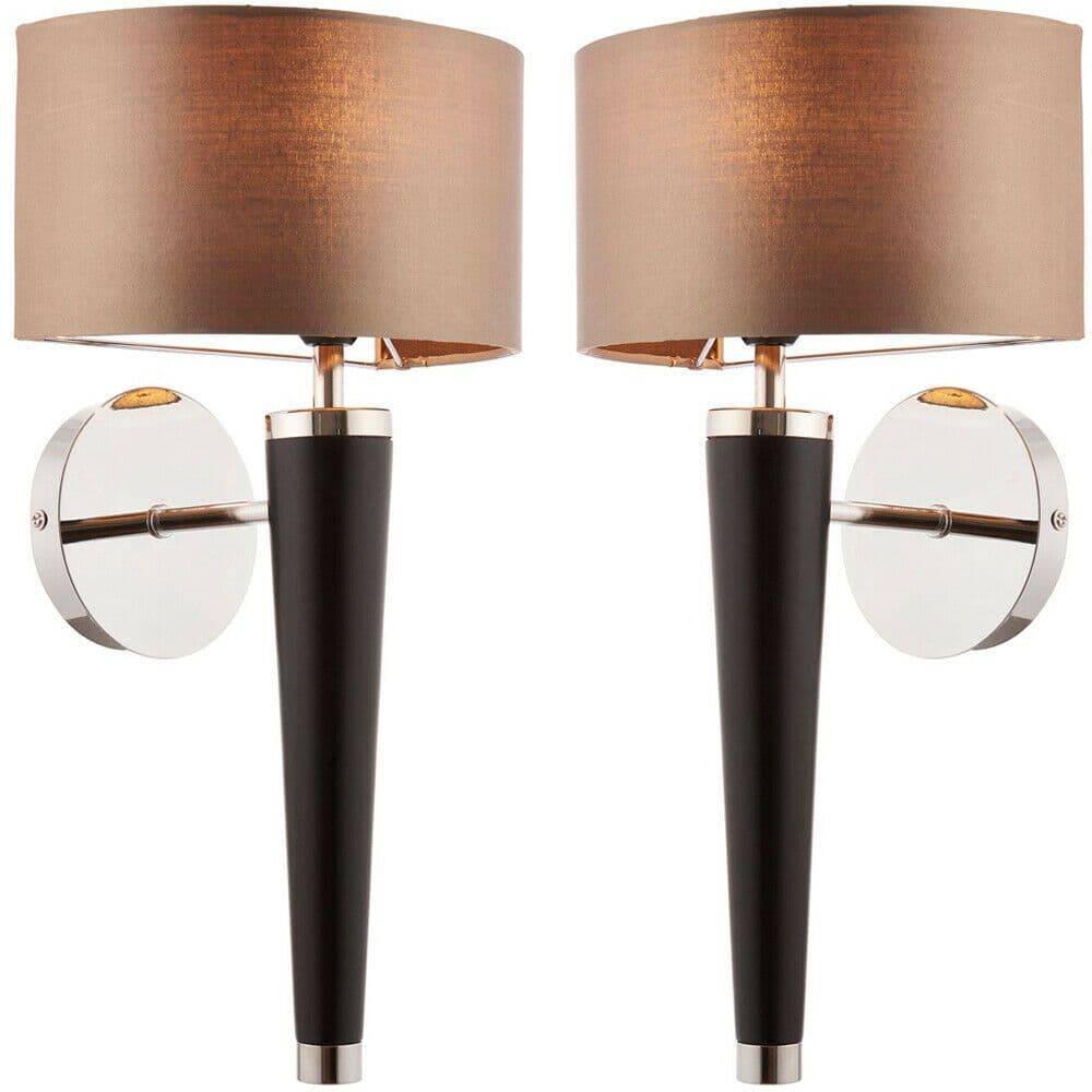2 PACK Dimmable LED Wall Light Walnut & Effect Shade Wooden Lamp Fitting