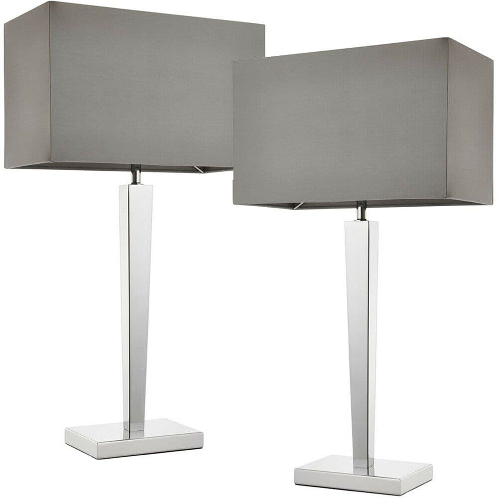 2 PACK Rectangular Table Lamp Light Modern Chrome & Shade Sleek Sideboard