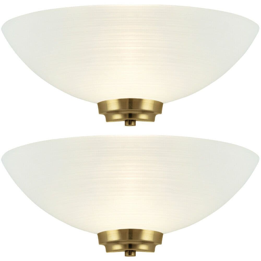 2 PACK Dimmable LED Wall Light Antique Brass White Pattern Glass Shade Dome Lamp