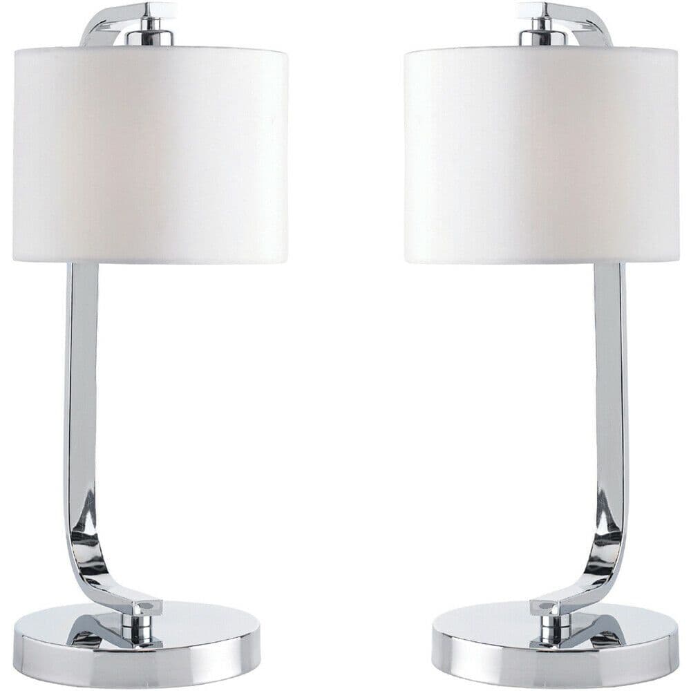 2 PACK Touch Dimmable Table Lamp Chrome & White Fabric Shade Bedside Desk Light