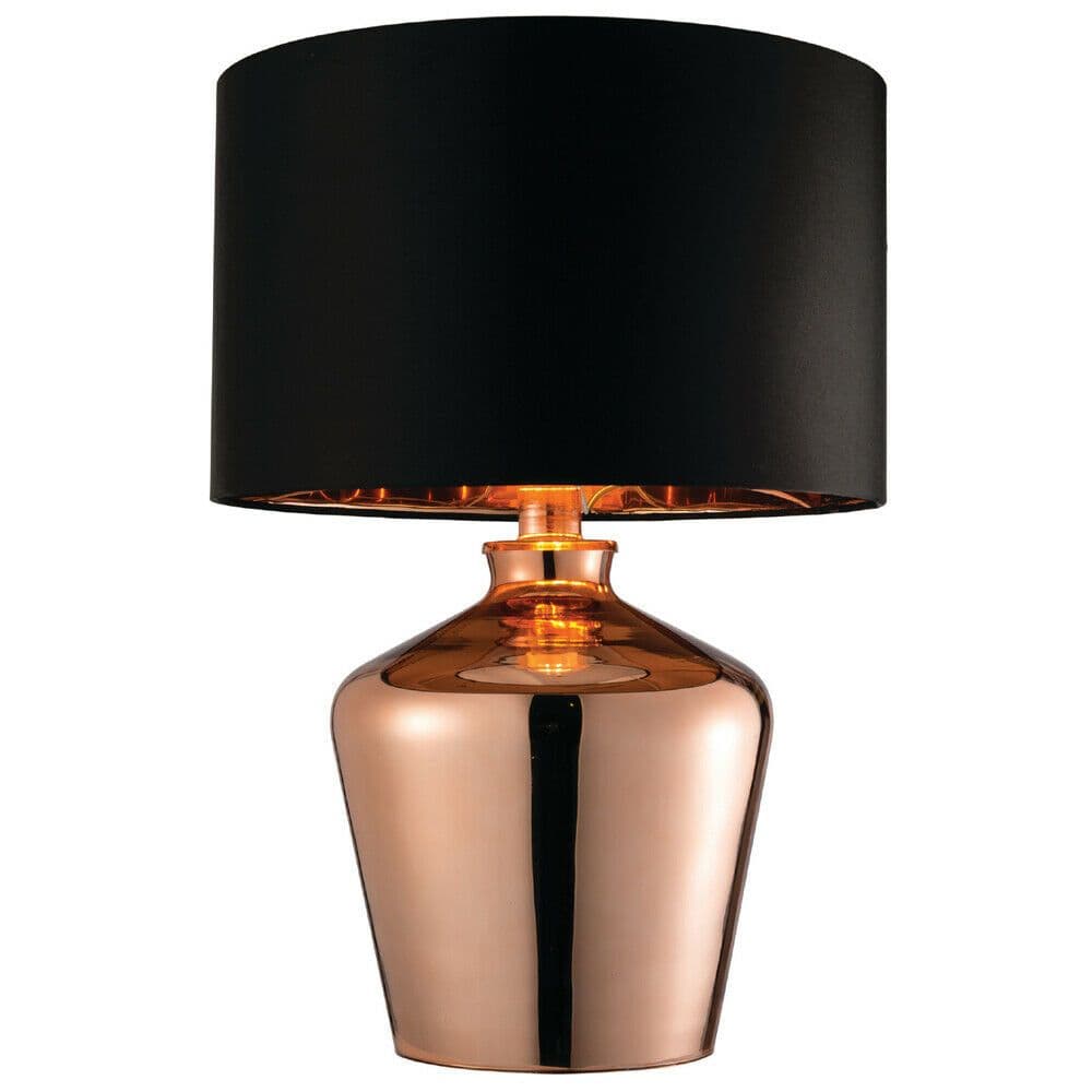 2 Pack Modern Mirror Table Lamp Gloss Copper Glass & Shade Feature Bedside Light