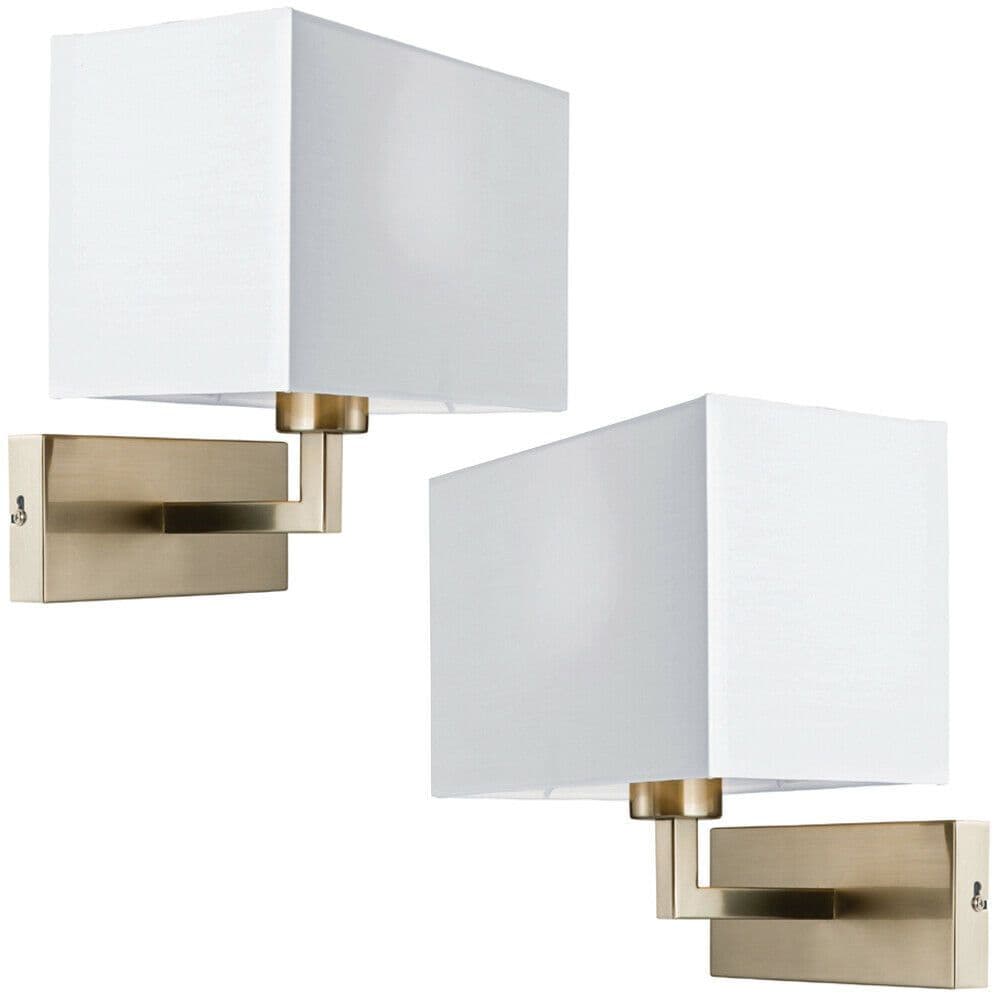 2 PACK Dimming LED Wall Light Satin Nickel & Shade Sleek Rectangle Lamp