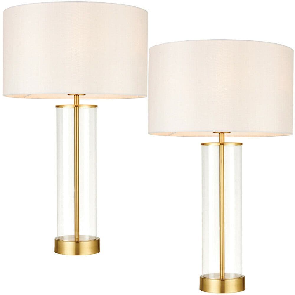 2 PACK Touch Dimmable Table Lamp Gold Glass & Shade Modern Bedside Light