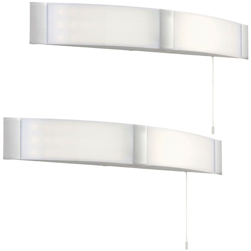 2 PACK LED Bathroom Wall Light 2x 6W Cool IP44 Curved Chrome Mirror Lamp