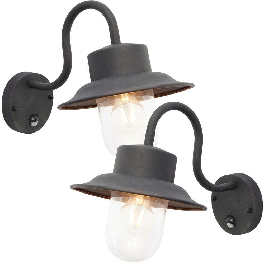2 PACK IP44 Outdoor Wall Lamp Steel Fisherman PIR Lantern Porch Curved