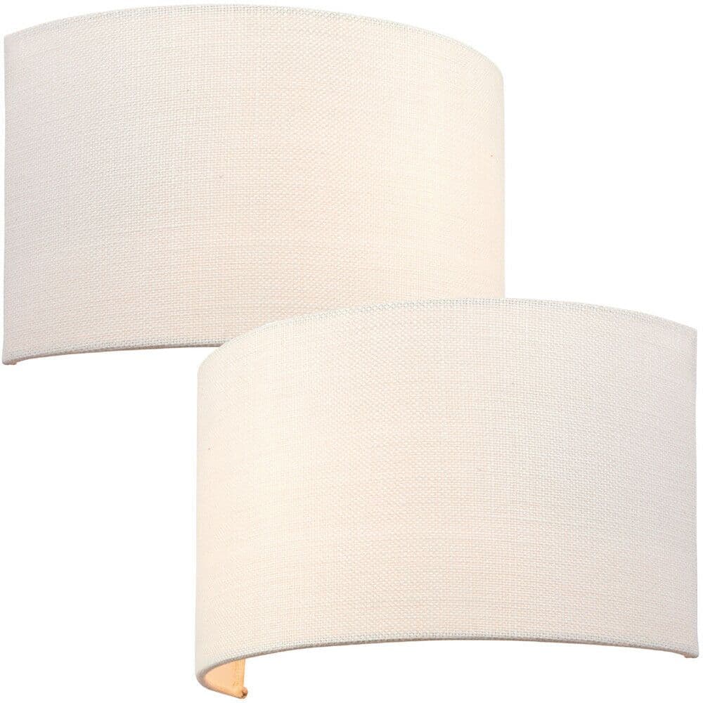 2 PACK Fabric LED Wall Light Vintage Semi Circle Linen Shade Lamp Fitting