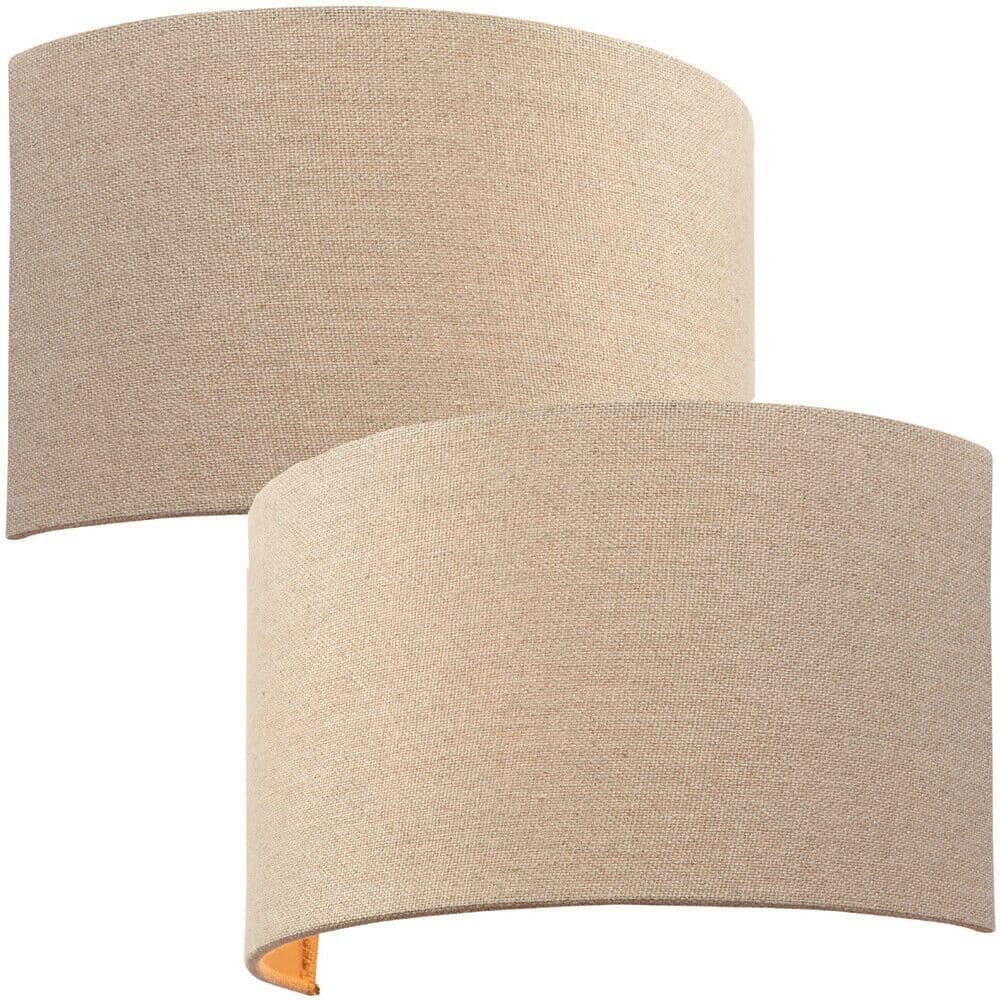 2 PACK Fabric LED Wall Light Semi Circle Linen Shade Sleek Lamp Fitting